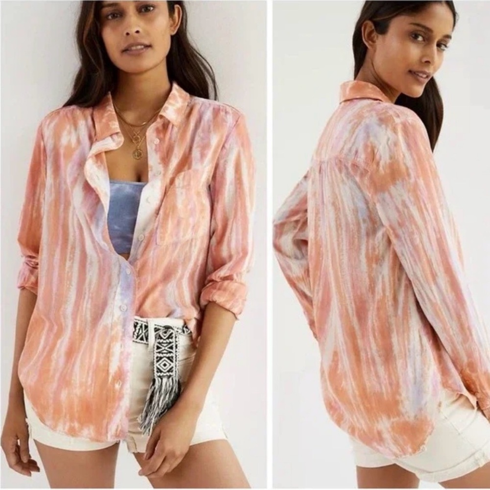 Pilcro Anthropologie The Cate Button Down Oversized 100% Cotton Top